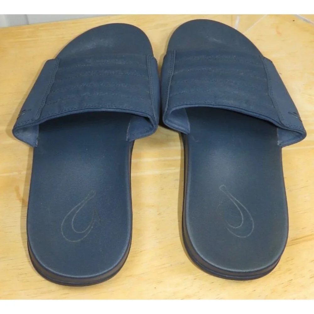 OluKai Maha 'Olu Mens Slide Sandals Moonlit Ocean Blue Comfort Slip On Size 9